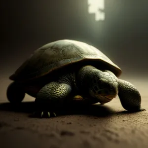 Slow and steady turtle seeks protection in its hard shell.