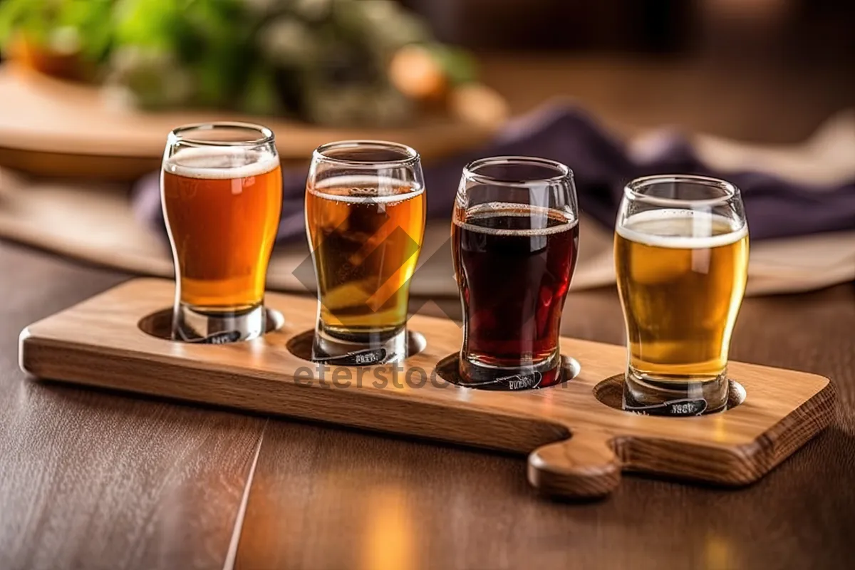 Picture of Cold Yellow Lager in Beer Glass at Bar pub