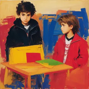 Smiling teacher and student in classroom