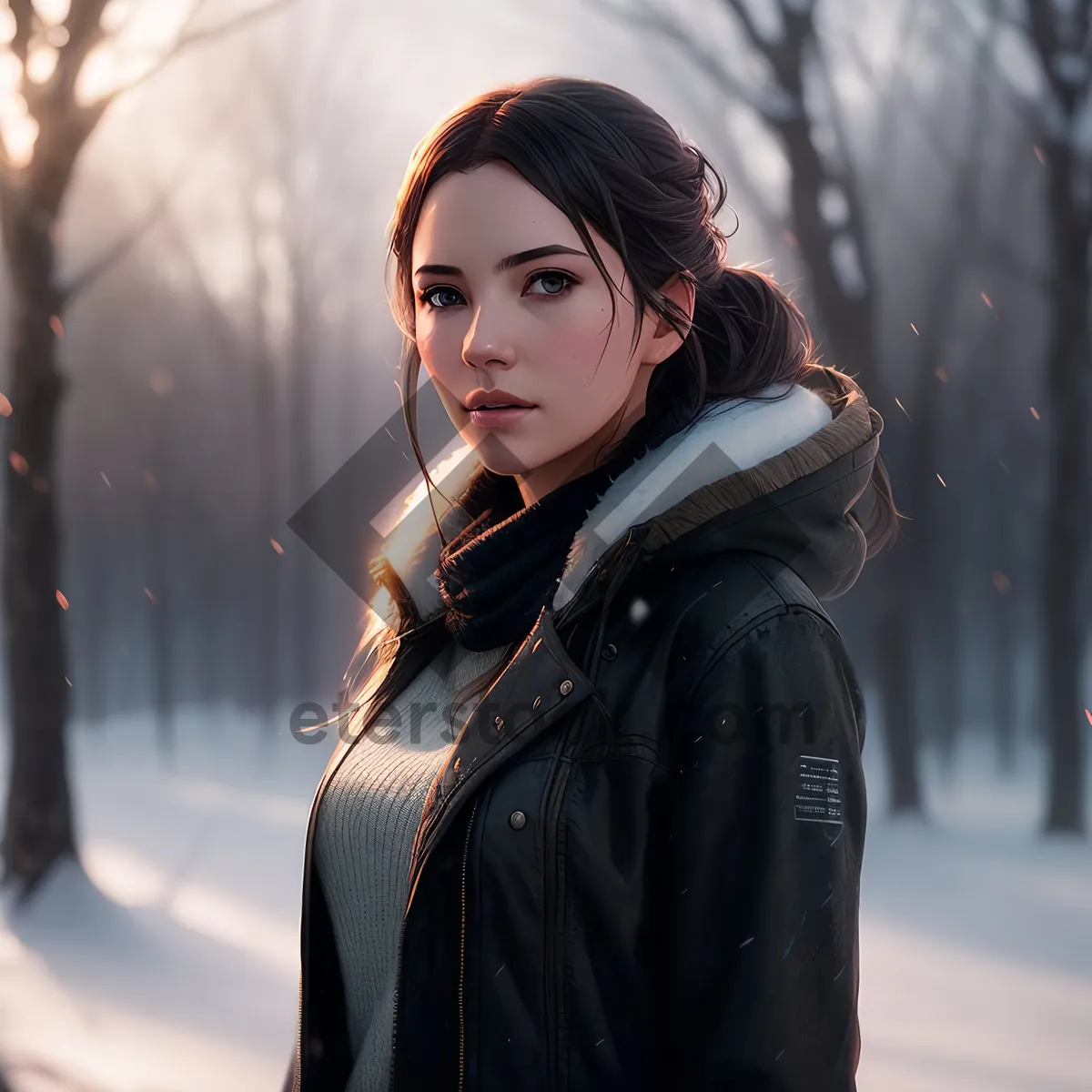 Picture of Smiling brunette lady with attractive fashion style