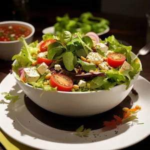 Delicious Vegetable Plate with Fresh Salad and Cheese
