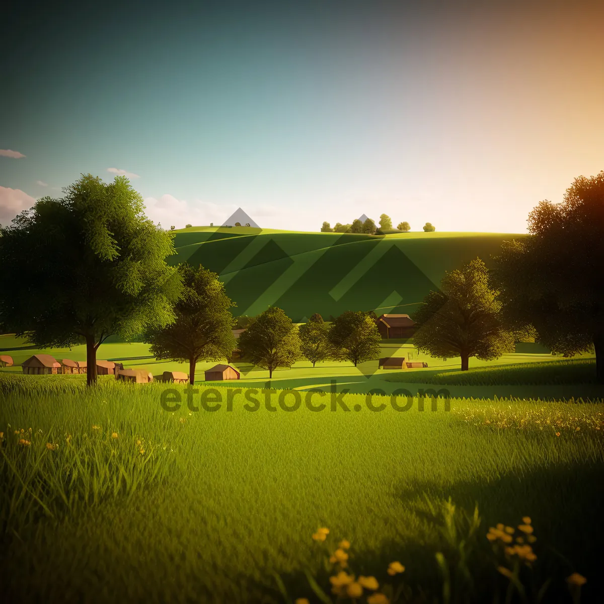 Picture of Vibrant Rapeseed Field under Sunny Countryside Sky