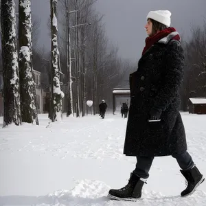 Winter Mountain Man Shoveling Snow.