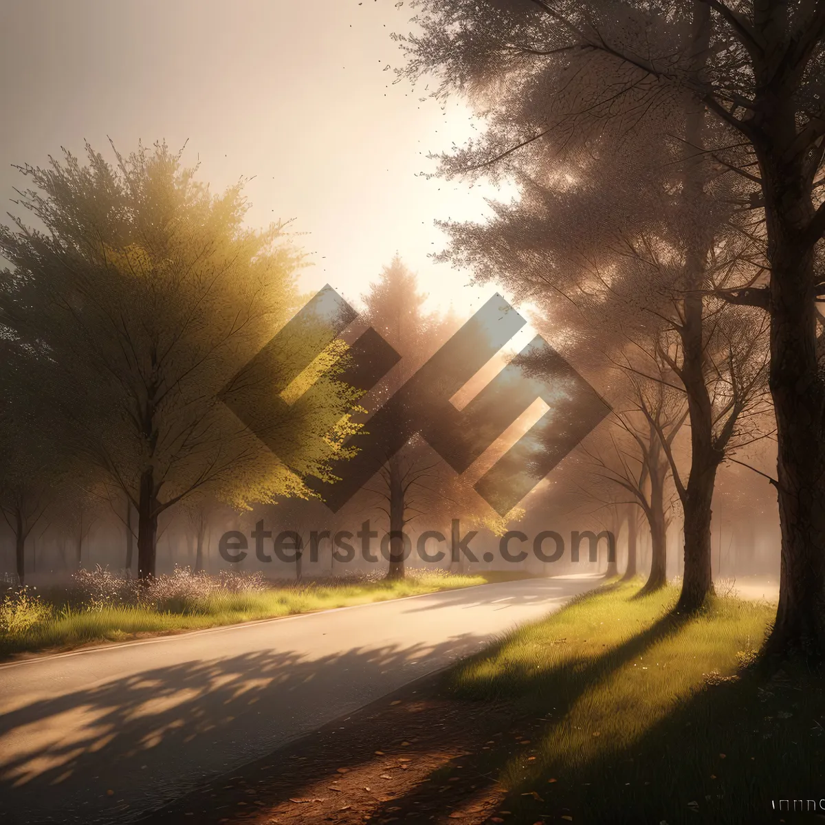 Picture of Sunlit Rural Highway Through Scenic Forest
