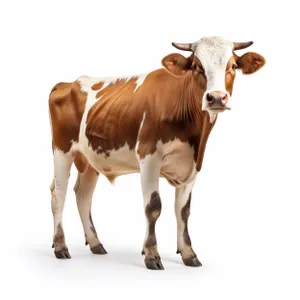 Rural Cow Standing in Grass Field on Farm