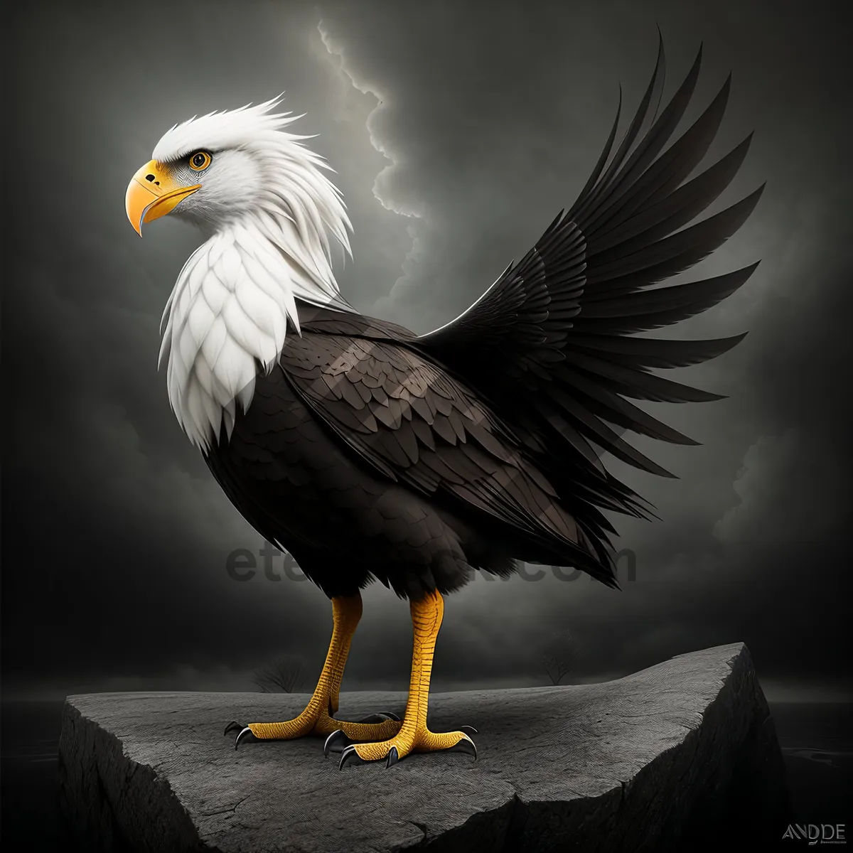 Picture of Majestic Bald Eagle Soaring with Piercing Gaze