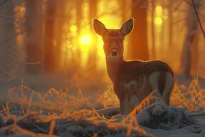 Wild deer in forest with brown fur