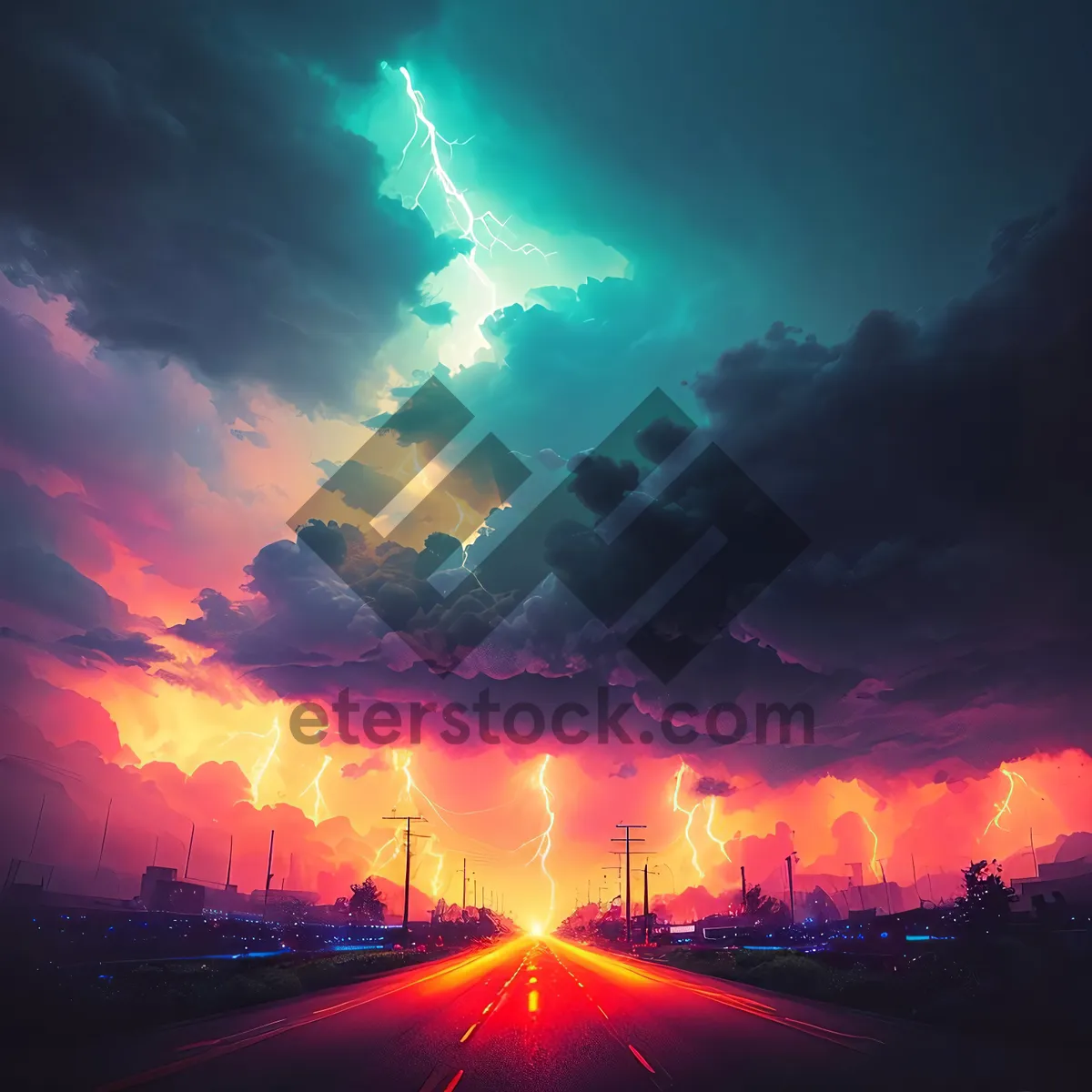 Picture of Majestic Stormy Sunset Over Dark Horizon