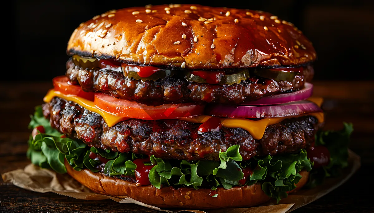 Picture of Delicious Gourmet Cheeseburger with Grilled Vegetables