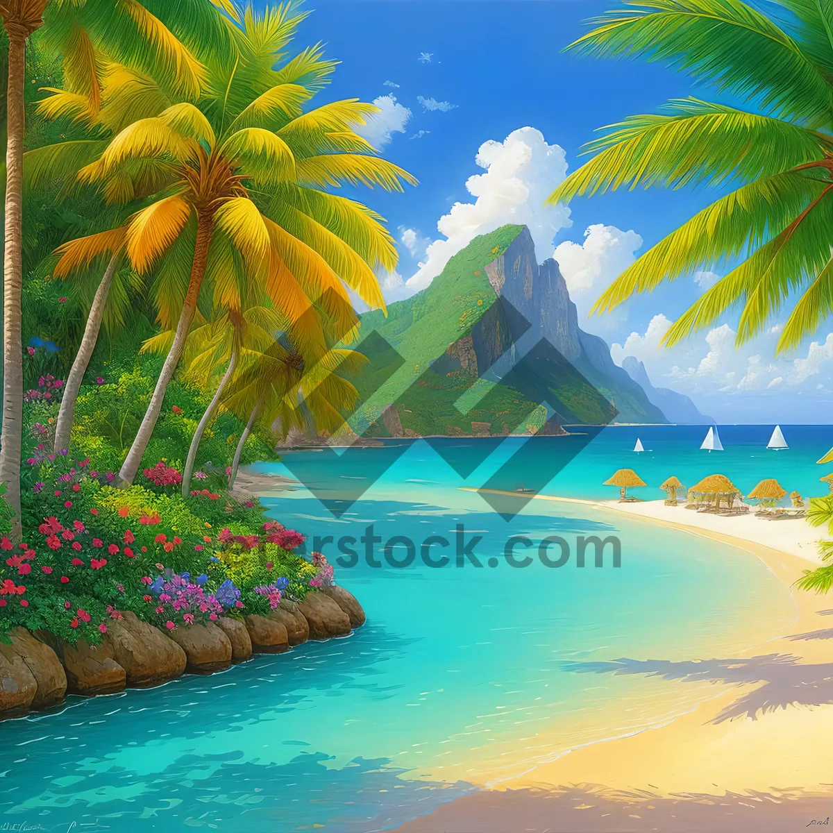 Picture of Tropical Paradise with Palm Trees and Crystal Clear Waters