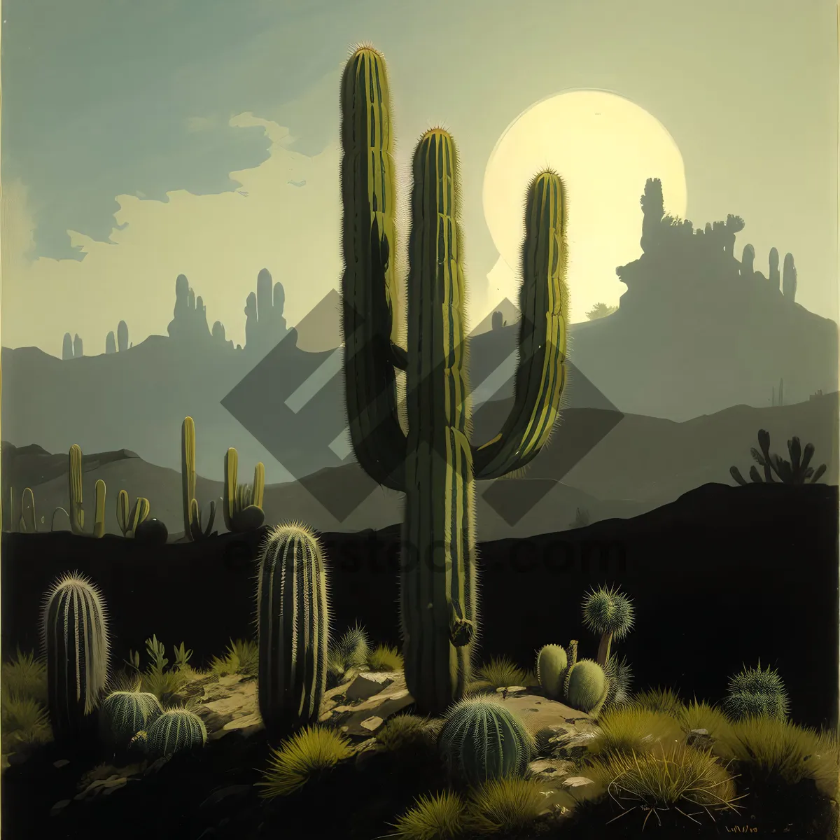 Picture of Desert Oasis: Saguaro Cactus at Sunset