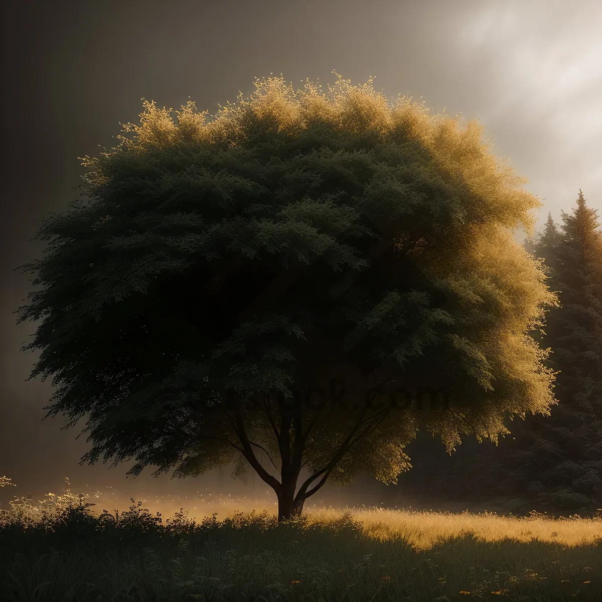 Picture of Vibrant Sunset Over Rural Tree-filled Landscape