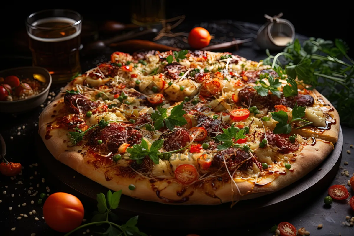 Picture of Delicious Pizza with Fresh Vegetables and Mozzarella