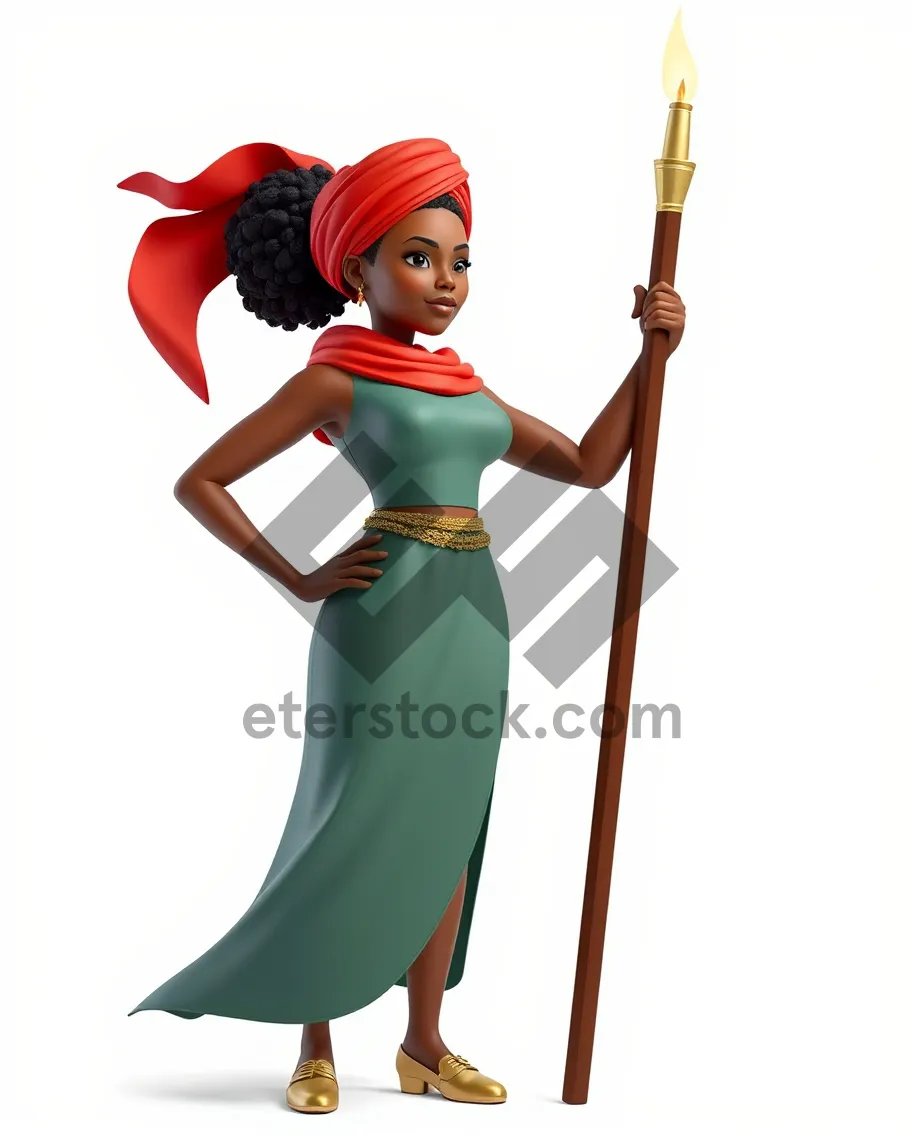 Picture of Attractive sorcerer model dancing in sexy cartoon dress.
