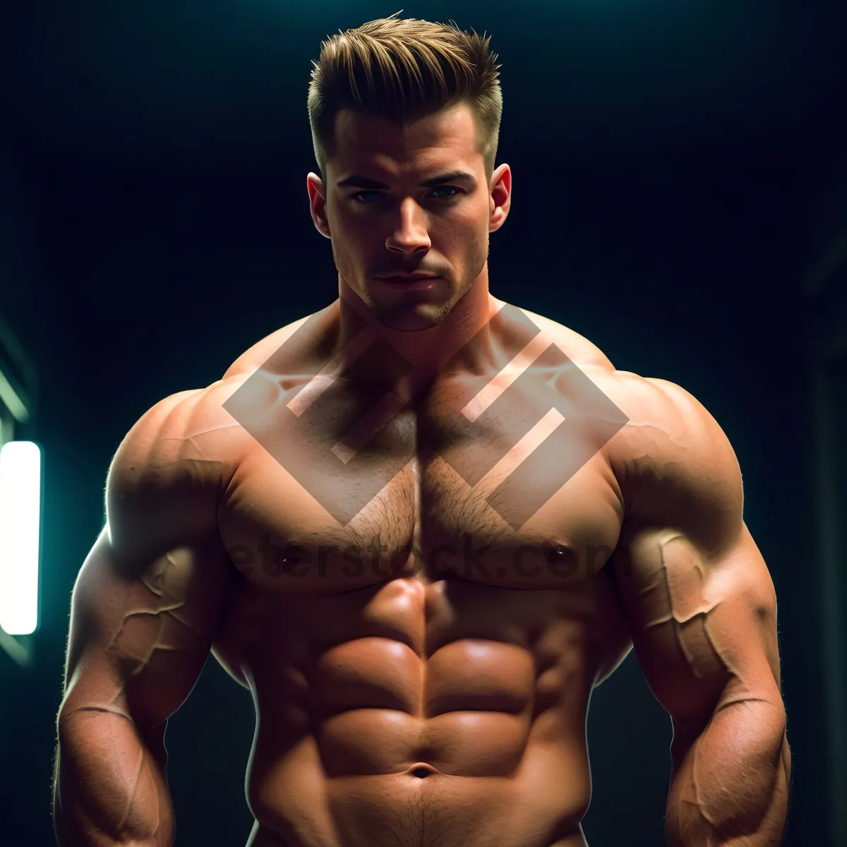 Picture of Muscular Man Flexing in Gym