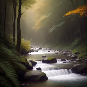 Serene River Flowing Through Forested Canyon