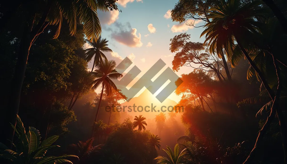 Picture of Tropical sunset silhouette by the beach.