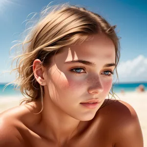 Sensual Beach Beauty: Happy and Attractive Model with Sunscreen