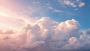 Clear Summer Sky Landscape with Fluffy Clouds