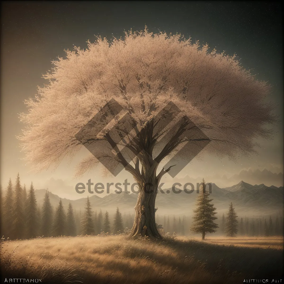 Picture of Winter Wonderland: Frosty Silver Trees Under Sunset Sky