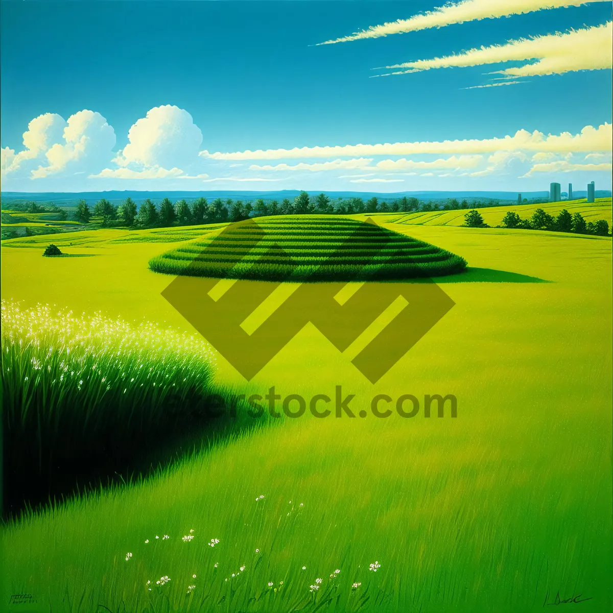 Picture of Sunny golf course amidst rapeseed meadows