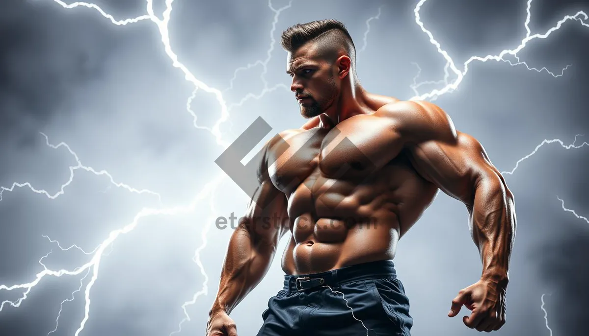 Picture of Masculine athlete posing shirtless in studio portrait.