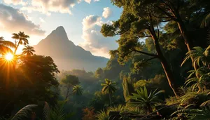 Scenic park landscape at sunset