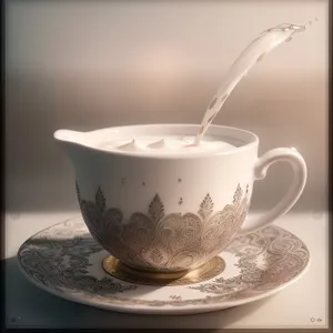 Brewing Morning Delight: Cup of Hot Tea with Saucer