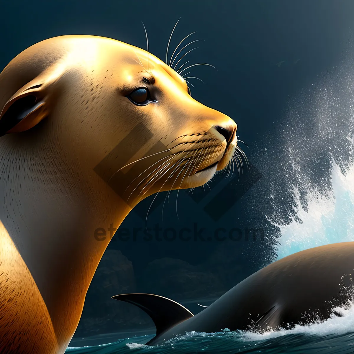 Picture of Oceanic Eared Seal Majestically Basks by Marine Trainer