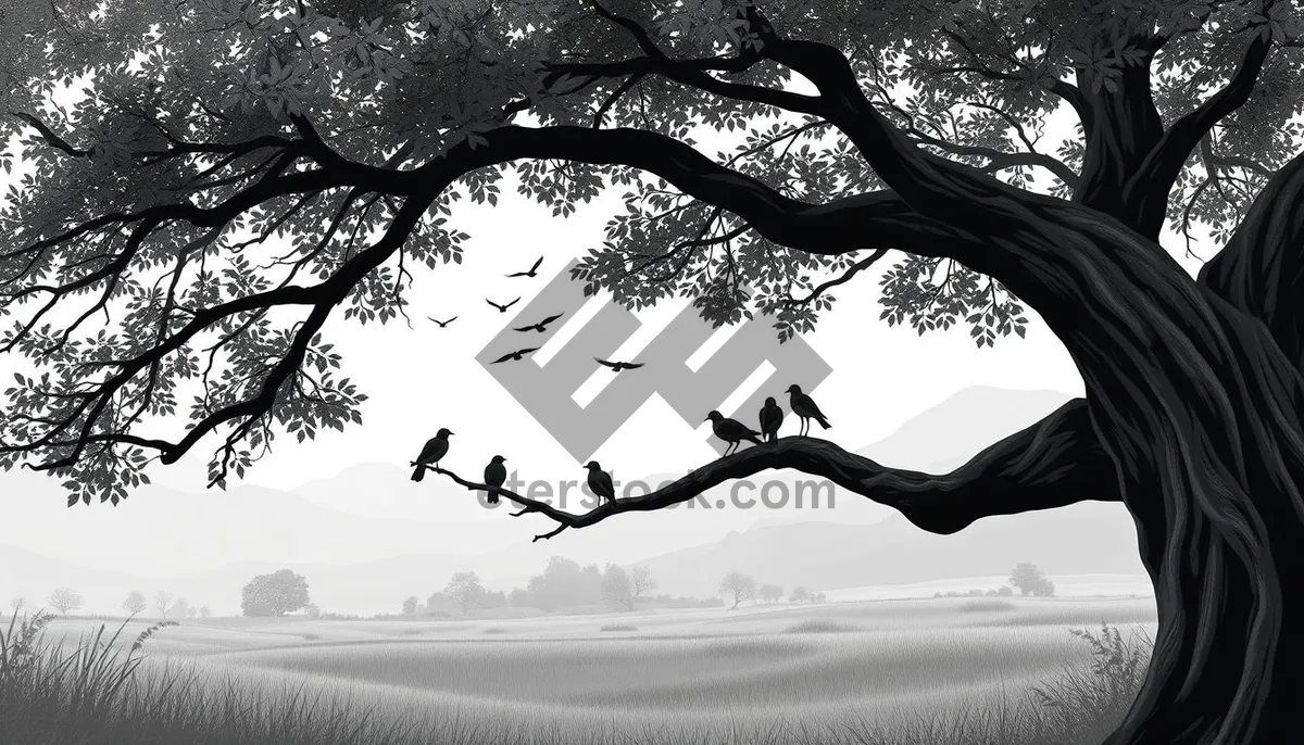 Picture of Silhouette of Oak Tree Against Evening Sky