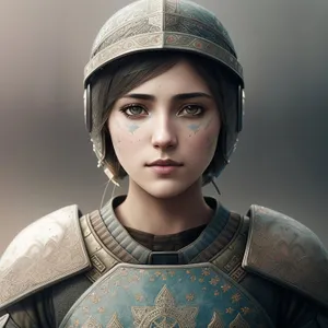 Smiling Person in Helmet and Armor