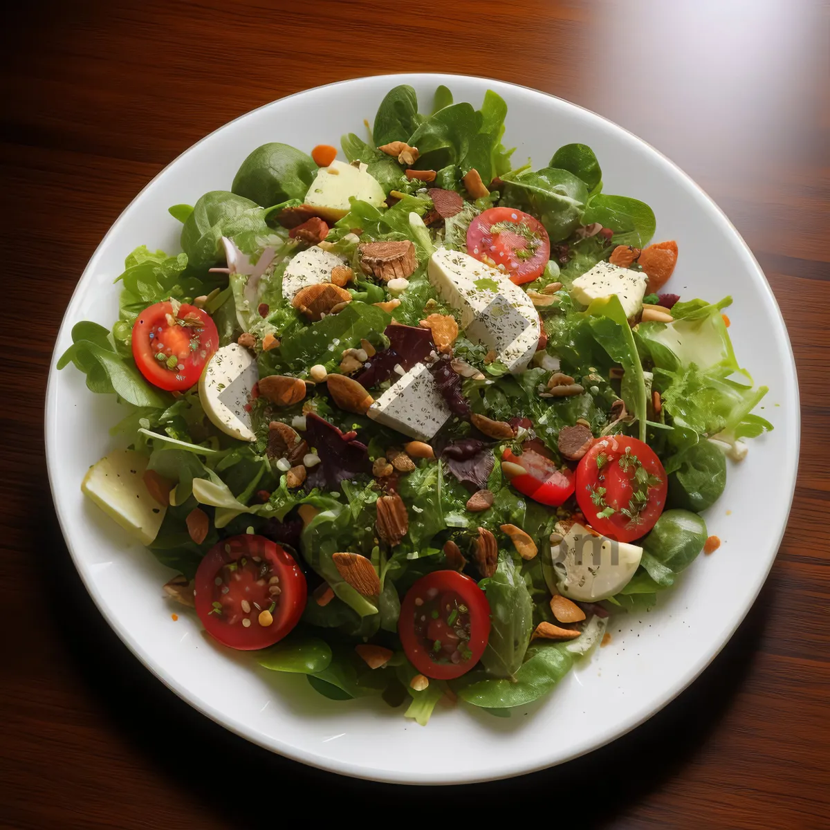 Picture of Fresh Vegetable Salad with Cheese and Grilled Meat