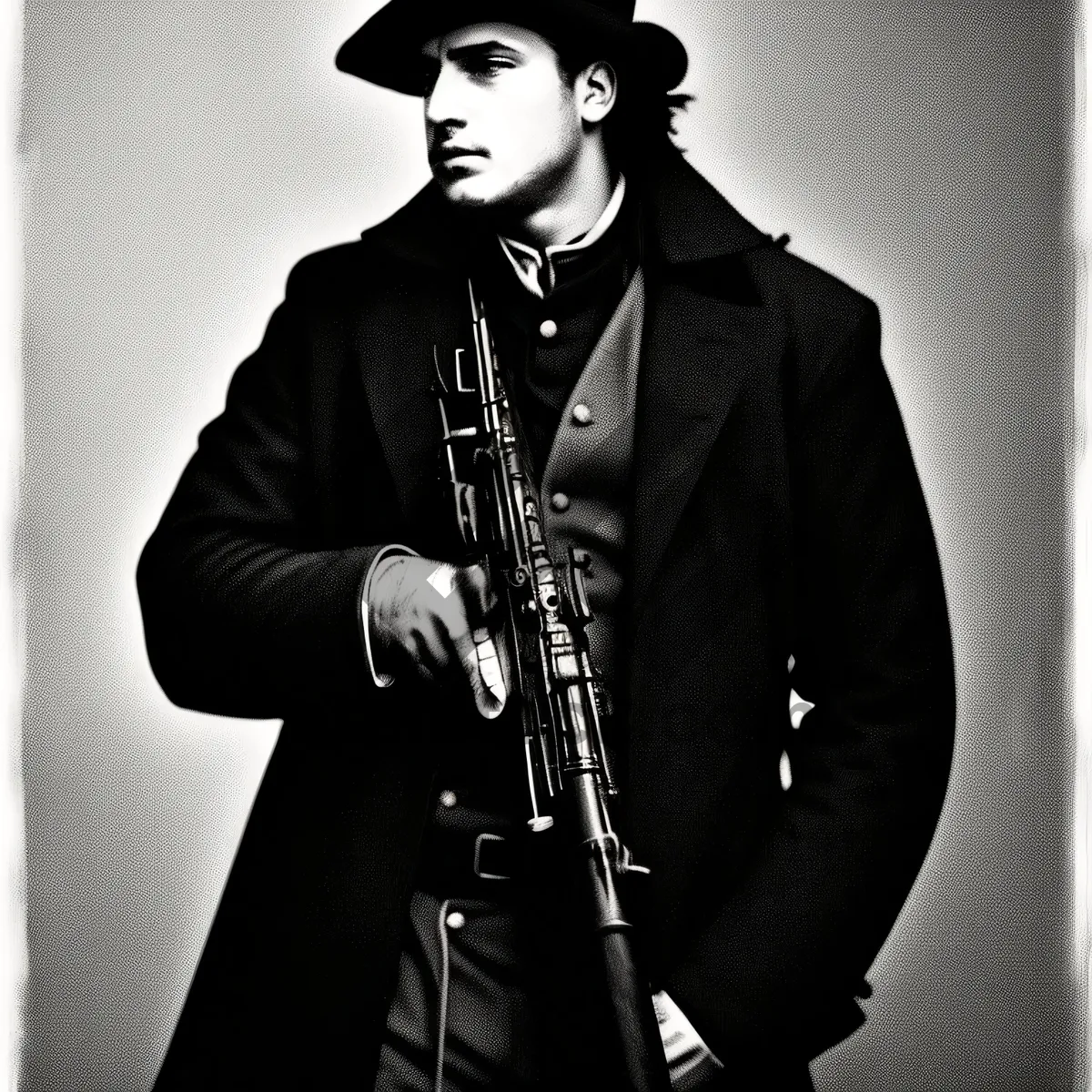 Picture of Stylish man playing saxophone outdoor portrait fashion model