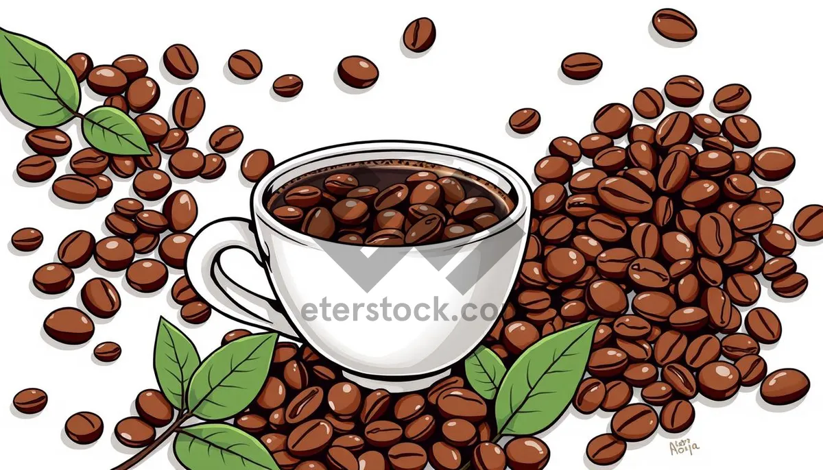 Picture of Gourmet Espresso Breakfast Drink with Coffee Beans Texture