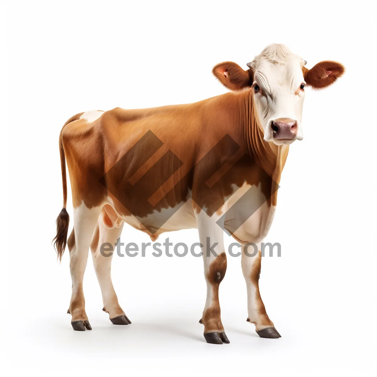 Picture of Brown dairy cows grazing in rural meadow farm.