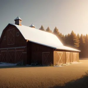 Snow-covered Old Barn in the Country