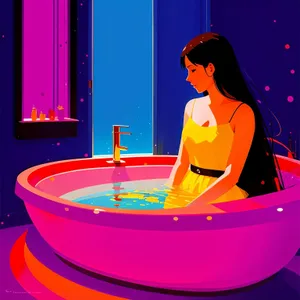 Attractive model in a vessel-shaped bathtub