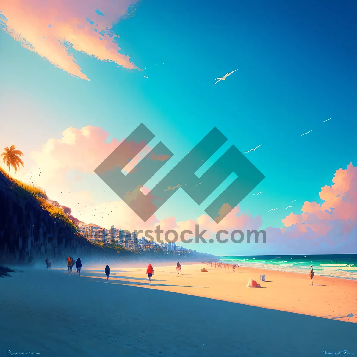 Picture of Vibrant Sunset Over Tropical Beach Paradise