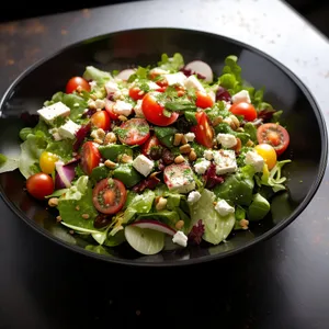 Delicious vegetable salad with fresh produce and herbs