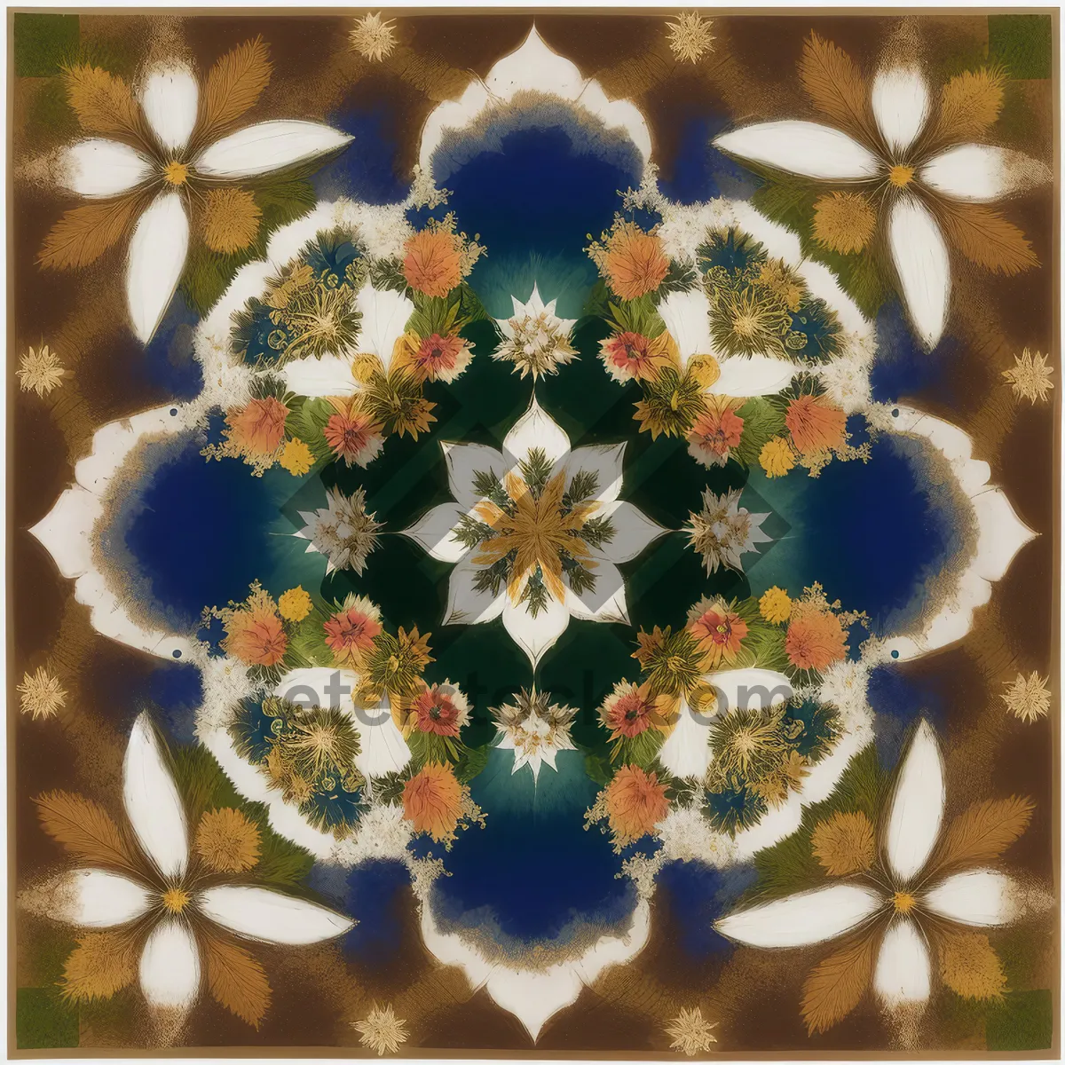 Picture of Colorful vintage floral wallpaper with arabesque motif