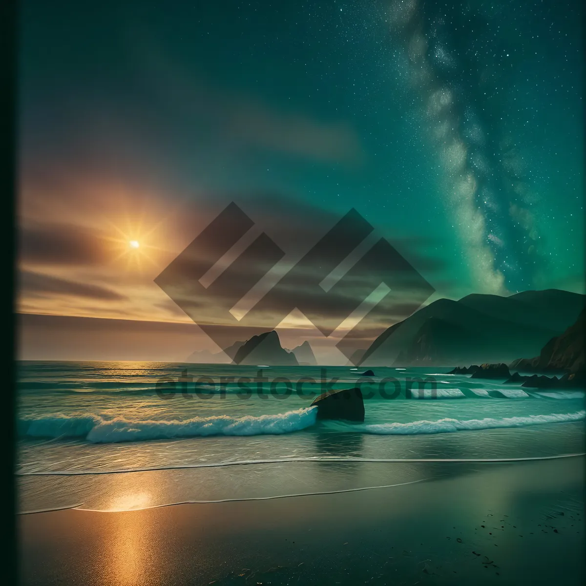 Picture of Tranquil Coastal Sunset Over Sparkling Ocean Waters