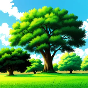 Idyllic Summer Meadow with Majestic Oak Tree