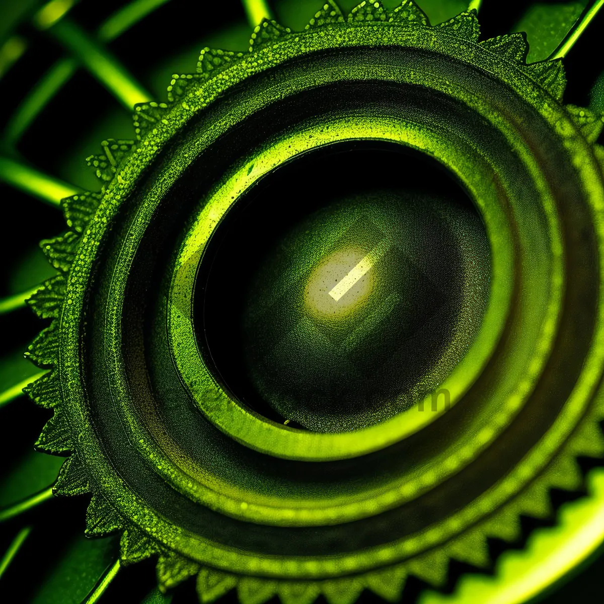 Picture of Coiled Gear Mechanism with Green Snake and Kiwi Fruit