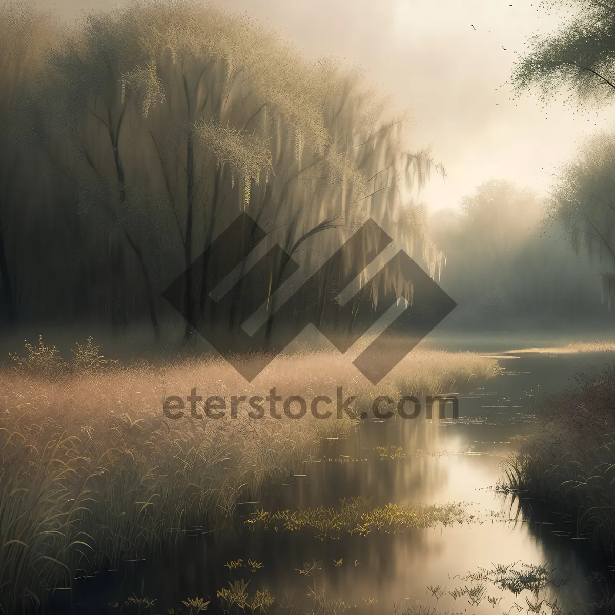 Picture of Serene Skyline: Majestic Trees Reflecting on a Tranquil Lake