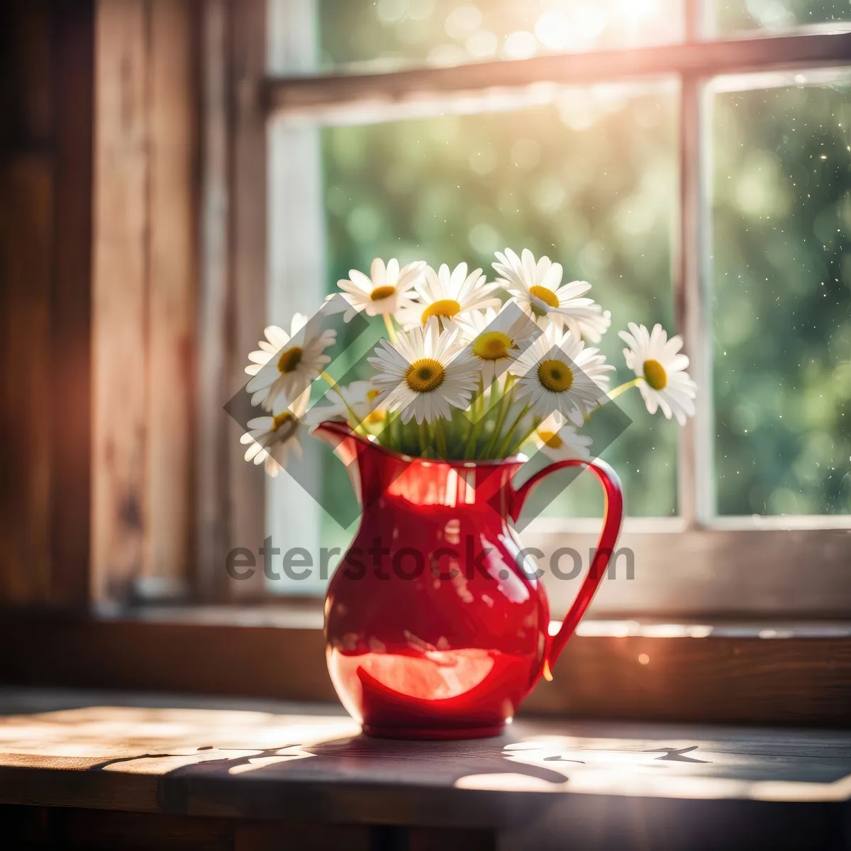 Picture of Teapot and Cup on Windowsill with Flowers