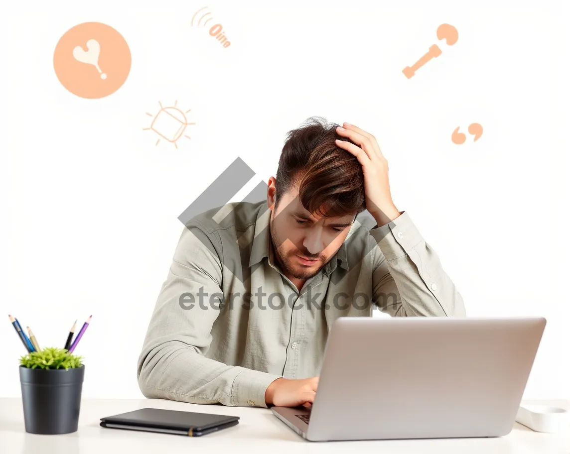 Picture of Smiling businesswoman working on laptop in office