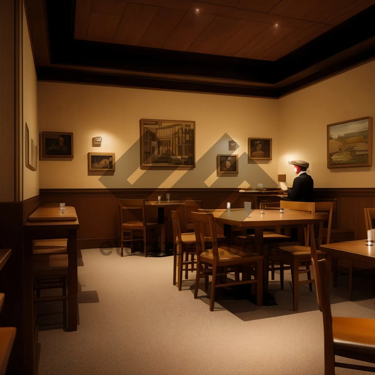 Picture of Modern Luxury Kitchen Interior with Wood Furniture and Floor