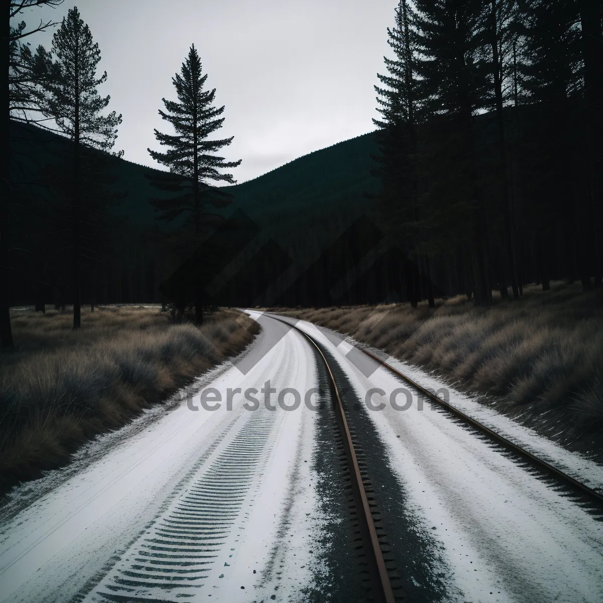 Picture of Speeding Through Tranquil Highway with Train and Traffic