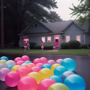 Colorful Balloon Celebration in Resort Area