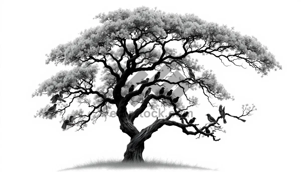 Picture of Silhouette of Oak Tree in Winter Forest Sky